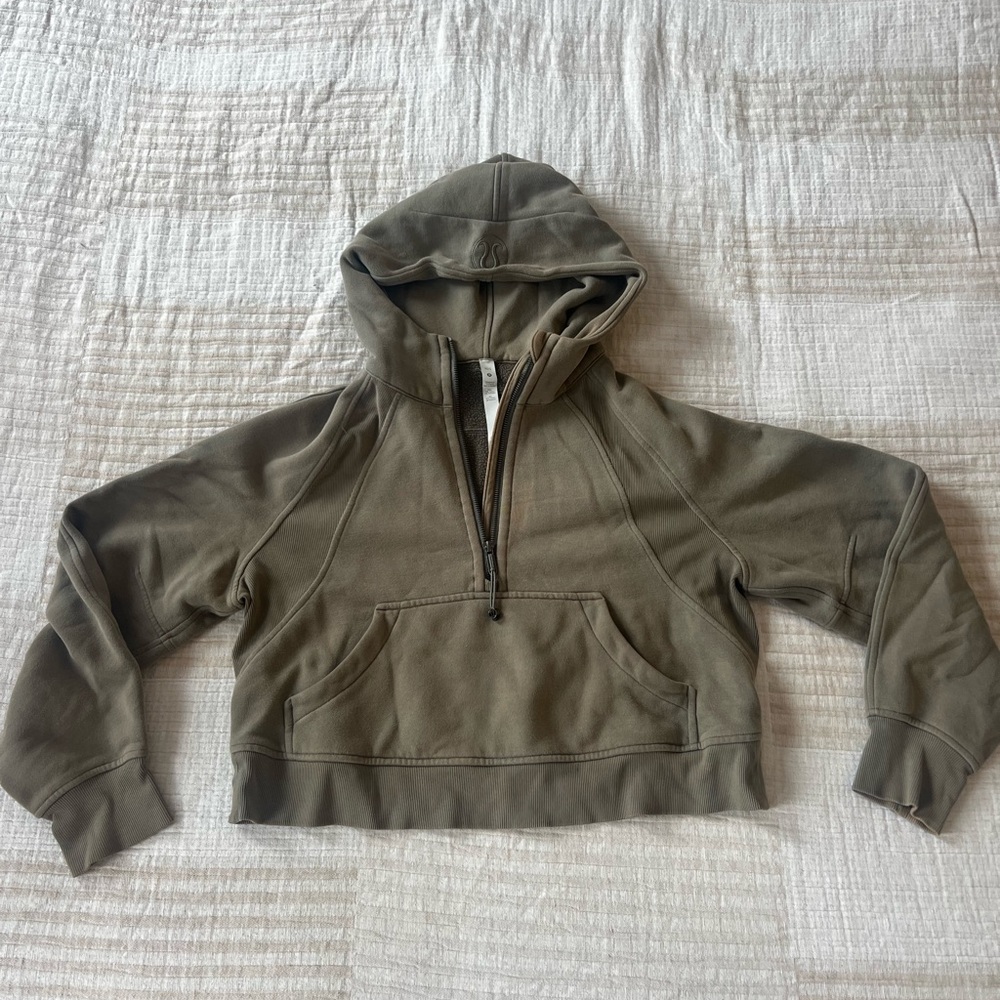 Lululemon Olive Green Scuba Half-Zip Cropped Hooded Sweatshirt